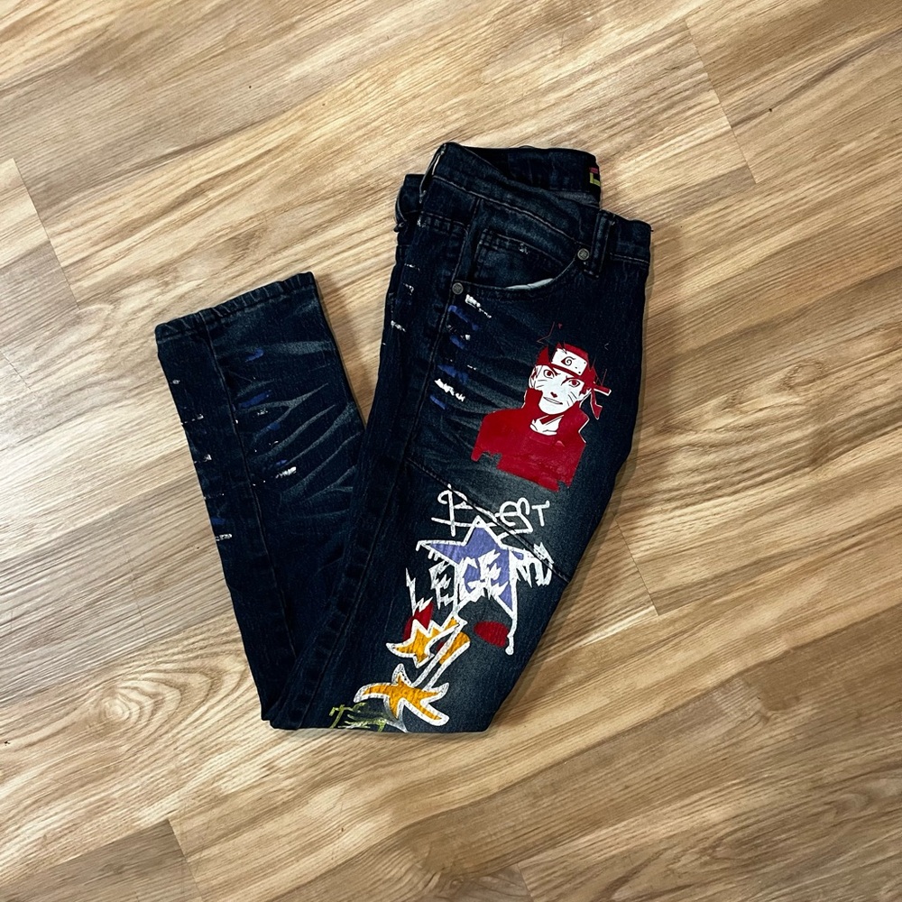 Demolition Distressed Jeans with Naruto Designs